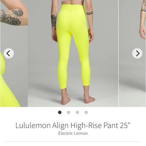 Lululemon Athletica Align Pant 25” Electric Lemon